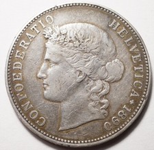 SUISSE : ASSEZ RARE 5 FRANCS ARGENT 1890B