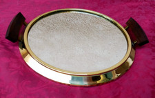 Brass and Rosewood Liquor Serving Mirror Tray 20th Century