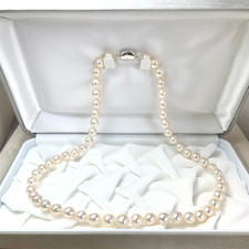7-8mm White-Rose Japanese Akoya Pearl Necklace High Luster Silver Clasp 18.1"