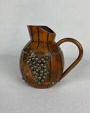 Vintage Signed J Perard Handmade Wooden Jar Adorned with Copper Grapes 