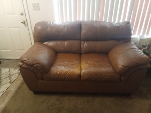 Brown leather loveseat - leather,