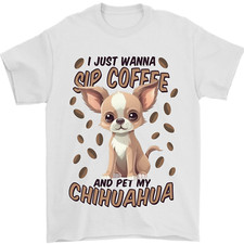 Sip Coffee and Pet My Chihuahua Mens T-Shirt 100% Cotton