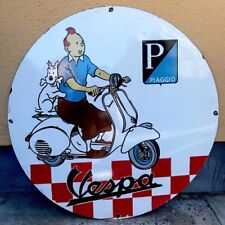Plaque émaillée Les Aventures de Tintin Vespa Retro Rare Vintage Sign Board