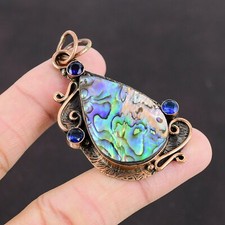 Pear Abalone Shell Gemstone Tanzanite Quartz Copper Anniversary Pendant Jewelry