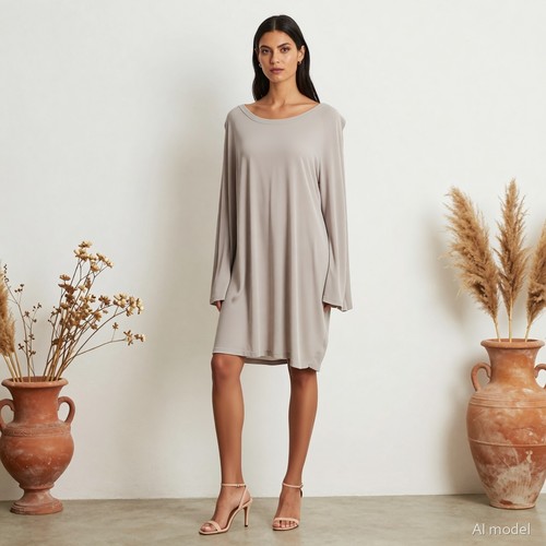 Lagenlook robe longue beige - lagenlook, mi-longue