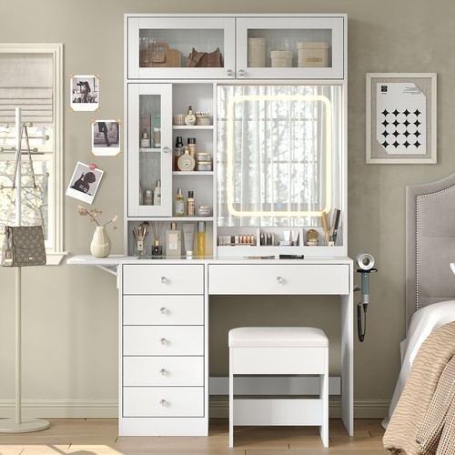 Coiffeuse blanche avec miroir - coiffeuse,