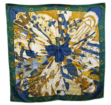 HERMES Carre 90 Silk Scarf Soleil de Soie Green No Tags No Box Used.