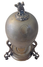 LOVELY SILVER METAL EGGPLANT WITH ITS LITTLE CHICKEN ON THE LID