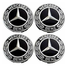 LOt 4 Cache Moyeu 75mm Pour Mercedes Logo Emblème Jante Centre De Roue Noir