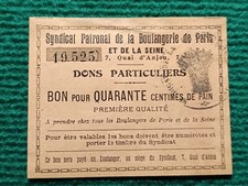 Billet Nécessité - SYNDICAT BOULANGERIE DE PARIS - BON 40 Centimes PAIN SUP+