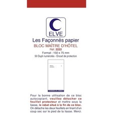 [2222] ELVE Bloc Maitre D'hotel 75x150mm 50 Feuillets Autocopiant Dupli