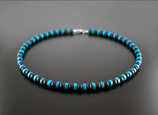 Collier de perles agate noir mat et Bois bleu Turquoise pour Homme (47cm)