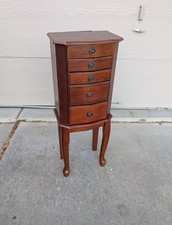 Vintage Cherry Jewelry Box Chest of Drawers Armoire Cabinet Queen Anne (A4)