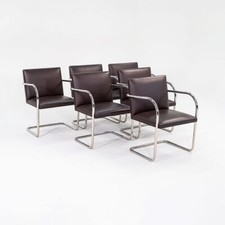 2010s Mies van der Rohe Knoll Tubular Brno Dining Chairs Brown Leather 12+ Avail