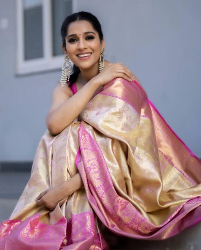 Sari soie lichi - sari, rose