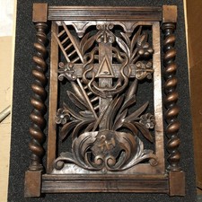 19th Century Carved Wooden Panel - Instruments of the Passion - Folk Art