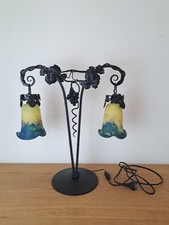 Lamp, Art Nouveau/Art Deco, wrought iron and glass paste, signed, early 20th century.