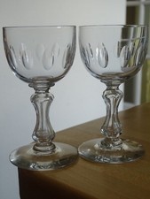 VAL ST LAMBERT 2 ANTIQUE CRYSTAL APERITIF GLASSES MODEL OLIVES OLIVE TREE 10.5 cm