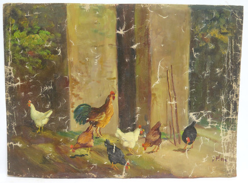 Tableau ancienne gallines - gallines, dans