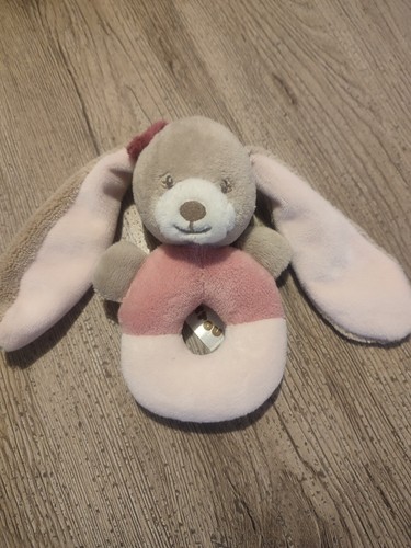 Doudou hochet lapin - beige, rose