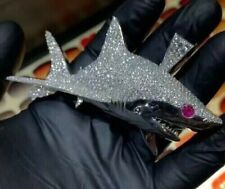 Real Moissanite 1.80Ct Round Great Shark Pendant 14K White Gold Silver Plated