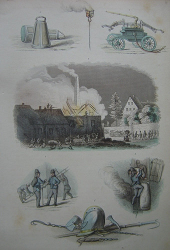Gravure pompiers soldat feu - soldat, du