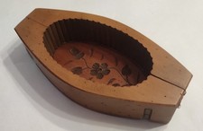 ANCIEN GRAND MOULE A BEURRE (30cm)  EN BOIS PIVOTANT DÉCOR FLORAL ART POPULAIRE