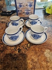 La Maison Demitasse Espresso Cups & Saucers Blue White HTF Vintage New Open Box 