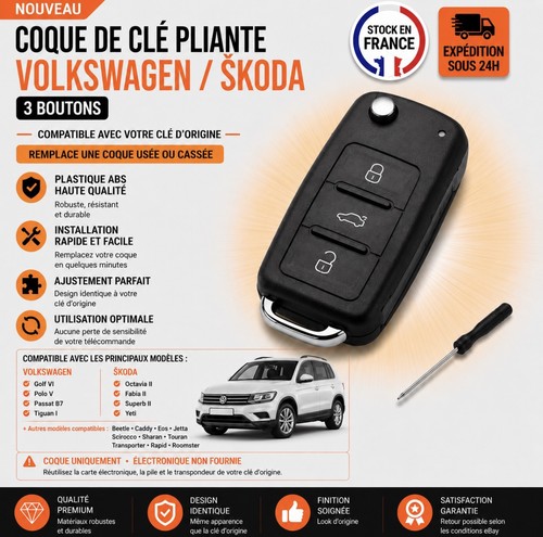 Coque clé pliante - pliante, volkswagen