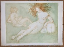 ANTIQUE LITHOGRAPH EA NAKED WOMAN SIGNED LEONOR PENCIL FINISHED CIRCA 1970