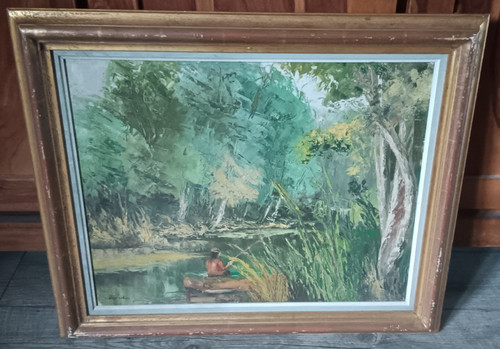 Peinture huile pêcheur - peinture,