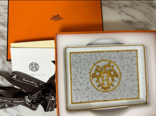 HERMES Mosaique au 24 Gold Rectangle Plate Tray 16 x 12 cm with BOX