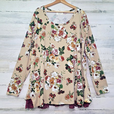 Janette Plus Blouse 3X Long Sleeve Floral Lace Trim Soft Flowy Stretchy Pullover