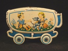 Ancien jouet tôle landau poussette voiture d'enfant miniature poupée Germany 50