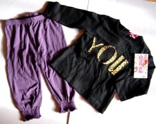 ENSEMBLE 12 MOIS 2 PIECE legging PANTALON VIOLET & polo NOIR YOU BEBE FILLE NEUF