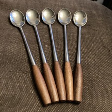 (Set of FIVE) Vintage Dansk FJORD Teak Iced Tea Spoons MCM Germany IHQ