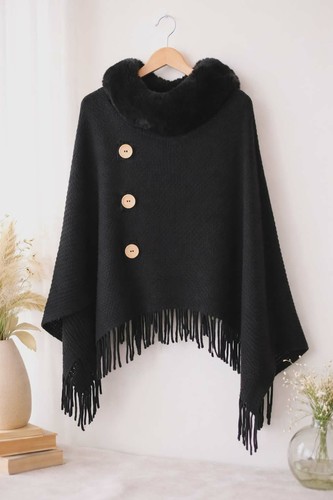 Poncho col fourrure neuf - col,