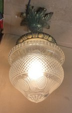 Ancien Rare Suspension lustre Bronze Lampe Éclairage Verre  Ciselé napoleon III