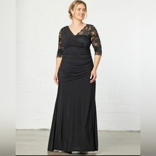NWT NWOT Kiyonna Womens Soiree Black Lace 3/4 Sleeve Evening Gown PLUS 1X