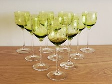 10 white wine glasses of Alsace du Rhin Roemer Römer in engraved green crystal 