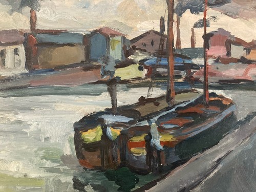 Peinture huile péniche marcel - peinture,