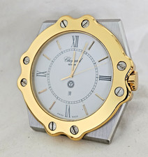 CHOPARD ST. MORITZ GOLD TONE & STAINLESS SWISS MADE 7 JEWEL QUARTZ DESK CLOCK