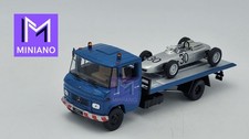 MERCEDES-BENZ L 608D PLATEAU 1980 ET SA PORSCHE 804 FORMULE1 1962 IXO 1/43
