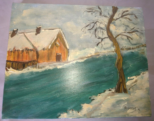 Ancienne peinture huile naive - huile,