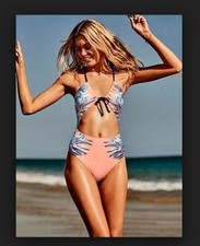 Victorias Secret Pink One Piece Cut Out Swim Bikini M Medium Neon Peach Coral