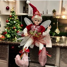 Christmas Sequence Fairy Elf /w wings Shelf Sitter Doll Posable Mantel Decor 17”