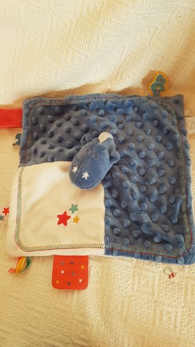 Doudou plat dragon - /dino, bleu