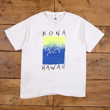 Vintage Lee T-Shirt L Mens 90s Kona Hawaii Graphic White USA Made Single Stitch