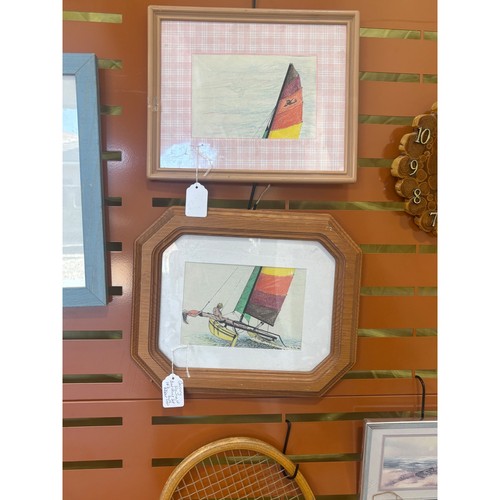 Vintage framed sailboat - vintage, art
