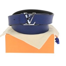 LOUIS VUITTON Logo Ceinture LV Initial Belt Taurillon Leather Blue N1012 31EE096